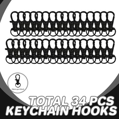 Keychain, 68PCS Swivel Snap Hooks with Key Rings, Metal Lobster Claw Clasp,34PCS Keychains Clips Hooks and 34PCS Key Chain Rings,Keychain Rings for DIY Crafts,Jewelry Making (Black) - color: black