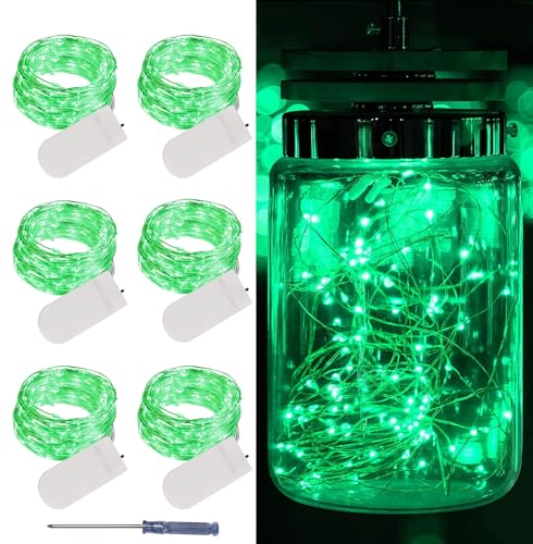 LAMPHOME 6 Pack St Patrick's Day Fairy Lights Battery Operated String Lights 6.6ft 20 Led Mason Jar Lights Waterproof Silver Wire Light Fireflies DIY Party Wedding Christmas Decoration(6 Pack,Green) - color: Green, size: 6 PACK