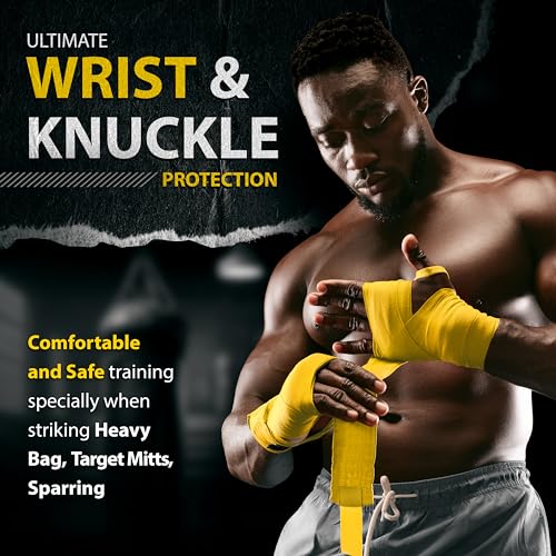 DXM SPORTS Boxing Hand Wraps Inner Gloves - 180 Inch Elasticated Thumb Loop Bandages - Kickboxing MMA Muay Thai Kickboxing Martial Arts Punching Training for Men Women - color: Yellow