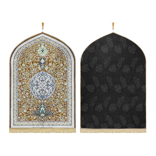 Muslim Prayer Mat Turkish Islamic Praying Rug Portable Prayer Carpet Eid Ramadan Janamaz Rug Adult Sajadah Islam Mat - color: Yellow