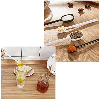 EIKS 4-Pcs Long Handle Scoop Measuring Spoons, Work Well for Deep Jars | For Dry and Liquid Ingredients, Coffee bean, Salts, Sugar, Syrup Honey, Apply for Kitchen Cooking Baking