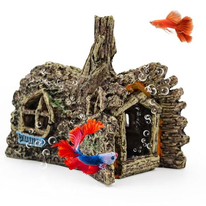 Fish Tank Decorations, Resin Simulated Tree House Hide, Aquarium Caves and Hides for Fish, Tank Accessories Decorations, Aquarium Ornaments Hideout