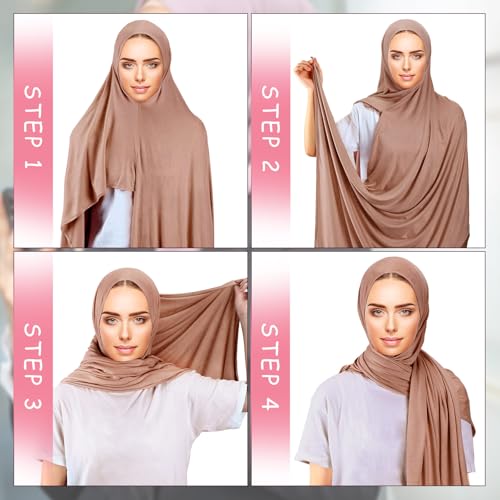 Handepo 2 Pcs Instant Hijab Jersey Hijab for Women Muslim Head Scarf Soft Lightweight Long Stretch Scarf Shawl Wrap - color: Beige, Khaki