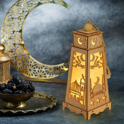 Eforcase Ramadan Lantern Hanging Decorations Wood Table Lamp Ramadan Kareem Tabletop Moon Palace Night Lights Ramadan Decorations Eid Mubarak Ornaments Tabletop Centerpiece Decor Decorative Lamp