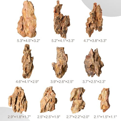 2.2-4.1 Inches Natural Dragon Stone, 10 PCS Small Aquarium Rocks for Aquascaping, Nano Tanks, Terrariums, Reptile Tanks & Aquarium Décor - size: 2.2-4.1 in