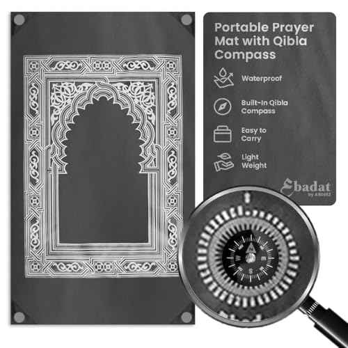 ABDEEZ Portable Travel Prayer Mats | Compass, Weights (Keeps mat in Place), and Pouch, Pocket Size (Single Pack) (Black) - color: Black