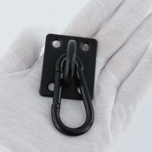 Dnyta 6Pcs Stainless Steel Ceiling Hook Pad Eye Plate Wall Mount Ring Hooks Hanging kit, Heavy Duty Marine Hardware Hook with Snap Hooks and Screws for Swing Hanging, Wall/Ceiling Mount(Medium, Black) - color: Black With Buckle, Square-shaped, size: Mediu