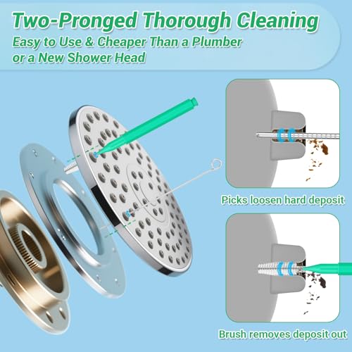 50-in-1 Shower Head & Straw Cleaning Kit - 35 Brushes, 10 Unclogging Needles, 5 Straw Brushes, Shower Head Cleaner Picks Deep Clean Stanley Cups (40/30/20oz), Water Bottles, Faucets, Printers, Green - color: Green