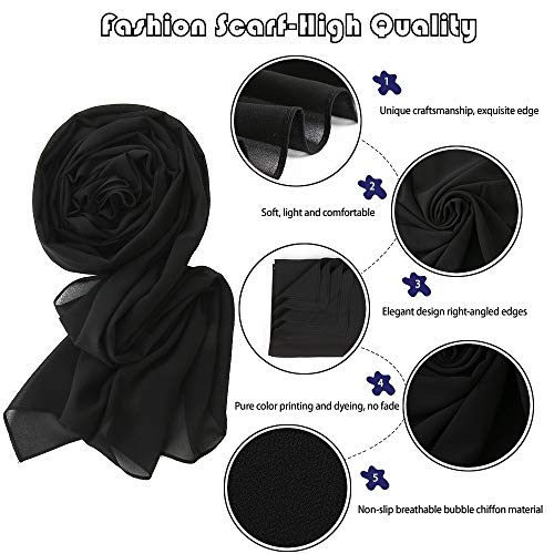 Yeieeo Chiffon Head Wraps for Women - Solid Color Fashion Bubble Chiffon Scarf Hijab - color: Black