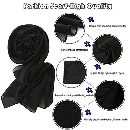 Yeieeo Chiffon Head Wraps for Women - Solid Color Fashion Bubble Chiffon Scarf Hijab - color: Black
