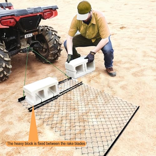 Drag Harrow Net 4 x 5 FT for ATV/UTV/Tractor, Heavy Duty Chain Harrow with Wire Rope for Weight Securing, Lawn Tractor Attachment for Gravel Driveway, Farm Soil Leveling & Ground Grading