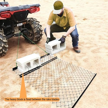 Drag Harrow Net 4 x 5 FT for ATV/UTV/Tractor, Heavy Duty Chain Harrow with Wire Rope for Weight Securing, Lawn Tractor Attachment for Gravel Driveway, Farm Soil Leveling & Ground Grading