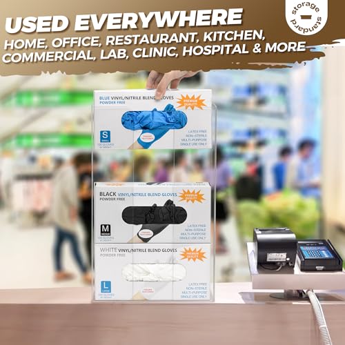 Storage Standard Triple Glove Box Holder Dispenser - Kitchen, Medical, & Latex Glove Holder Wall Mount or Countertop, Universal Fit - Thick Acrylic, Easy to Use, Slide, & Load Open Top Design - Clear - color: Clear - Triple
