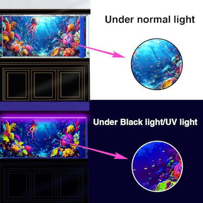 72X24IN Blacklight Ocean HD 3D Black Light Aquarium Background UV Reactive Octopus Background Terrarium Background with 10 EVA Double-Sided Tape with 10 EVA Double-Sided Tape - size: 72X24in/180X60cm