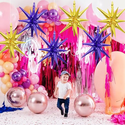 Purple Gold Star Balloons, 6PCS 22 Inch Foil Explosion Star Balloons - color: Purple Gold