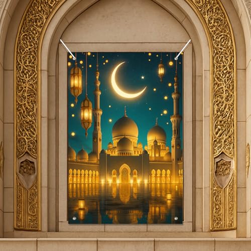HOMETITUTE Ramadan Mubarak Window Banner 32x48 Inch Crescent Moon Mosque Window Decor Eid Celebration Decor for Eid Festival Prayer Area Ramadan Backdrop Wall Hanging - color: colorful8