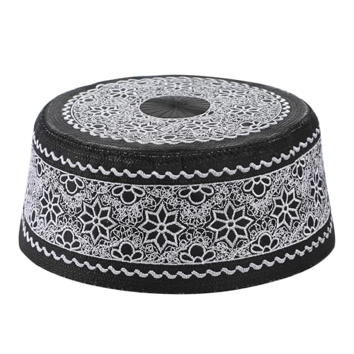 Muslim Prayer Kufi Hat Men Islam Skull Embroidery Cap Beanie Hat Arabian Omani Turkish Prayer Headwear Eid Gift - color: White Flower