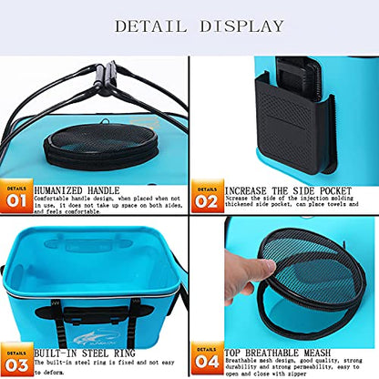 Grneric Fishing Bucket, 6Gallon/8Gallon/10Gallon Foldable Fish Bucket,Live Fish Container Multi-Functional Live Fish Bait Bucket,Outdoor Camping EVA Fishing Bag and Fish Protection Bucket - color: 38l/10gallon(blue)