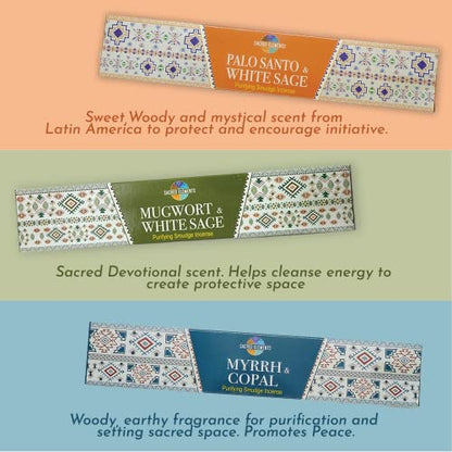 Cleansing Incense Sticks Variety Pack - 6 Masala Incenses - White Sage, Lavender, Myrrh, Copal Mexico & Palo Santo Incense Sticks | Inciensos para Sacar Malas Energias