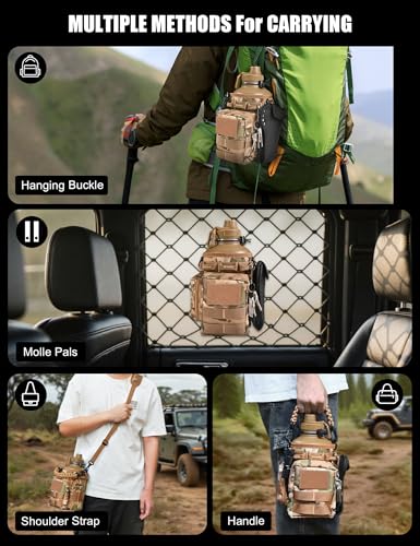 Tactical Half Gallon Water Bottle with Straw, 64 Oz Insulated Water Jug with Molle Water Bottle Holder, Stainless Steel Sport Bottle with 3 BPA Free Lids for Gym Workout Hiking (64oz-Brown) - color: 64oz-Brown
