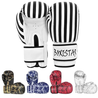 Athllete Boxistar Boxing Gloves - Men's & Women's, 8 oz to 16 oz with Optimal Padding - color: Black/White, size: 16 oz