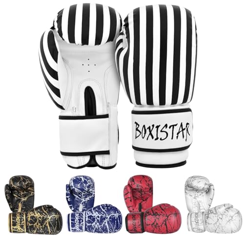 Athllete Boxistar Boxing Gloves - Men's & Women's, 8 oz to 16 oz with Optimal Padding - color: Black/White, size: 14 oz