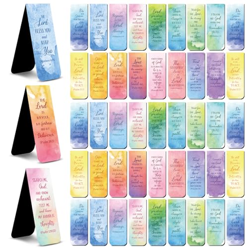 Qeeenar 48 Pcs Bible Verse Magnetic Bookmarks 16 Styles Inspirational Christian Bookmarkers Motivational Encouragement Religious Magnetic Page Clips Presents for Vbs Office Gift Supplies