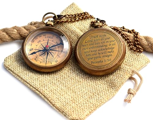 Trust in The Lord With All Your Heart - Proverbs 3:5-6 Quote Engraved Compass With Wooden Box, Greeting Card, Gift Compass, Graduation Day Gifts 2024 for Women Men Boys Girls - style: #6 Trust in The Lord Compass -Proverbs 3: 5-6