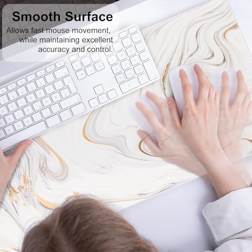 QiyI White Mouse Pad, Cute Marble Large Desk Mat, PU Leather Desk Protector Mousepad, Gold Grey Striped Waterproof Computer Keyboard Gaming Mouse Pads, Non Slip Extended Writing Pad 31.5" x 11.8" - color: Luxury Marble Ink, size: 31.5" x 11.8"