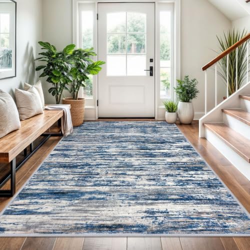 SIILOOM 4x6 Washable Area Rug Non Slip Door Mat Indoor for Entryway Bedside - color: Navy Blue/Gray/Neutral/Multi, size: 4' x 6' (Runner)