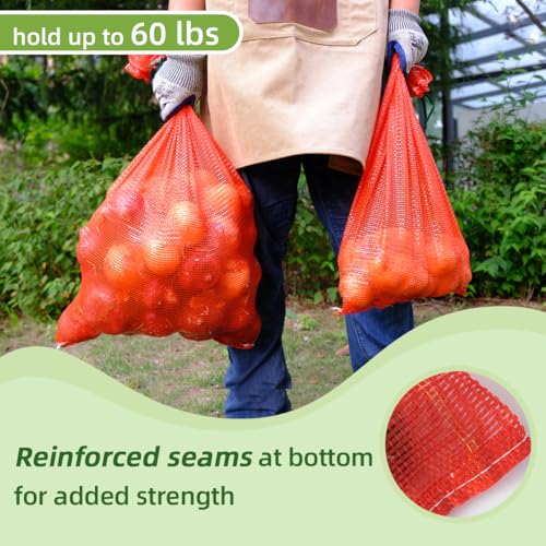 Extra Large Mesh Produce Bags 60 lbs Reusable Onion Sacks Vegetable Storage Bags Washable Net Bag 21” x 32” for Onion Potato Firewood Crawfish, Pack of 10