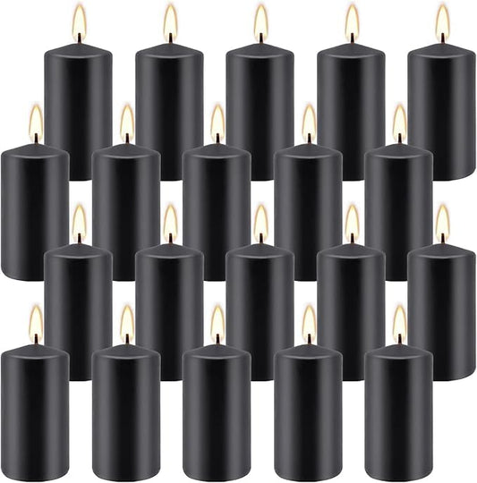 YOROXRG 2"x4" High Black Pillar Candles, Set of 20 Unscented. Bulk Buy. Ideal for Halloween, Wedding, Emergency Lanterns, Household, Wedding and Home Décor Candlesticks - color: Black-2"x4" 20