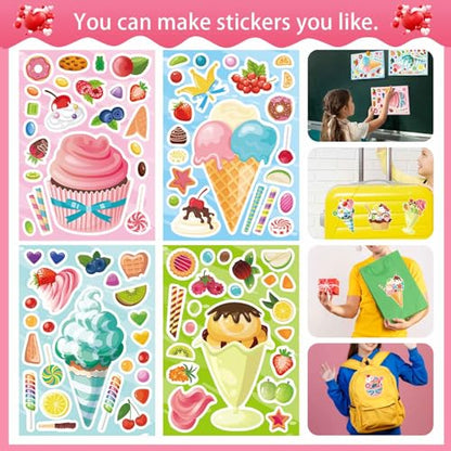 Make Your Own Ice Cream Sticker, Make-a-face Stickers, Summer Supplies | 24 Sheets Mix and Match Sticker Sheets Goodie Bags Stuffers DIY Summer Ice Cream Stickers for Kids Party Favors Activities - style: Ice Cream Stickers