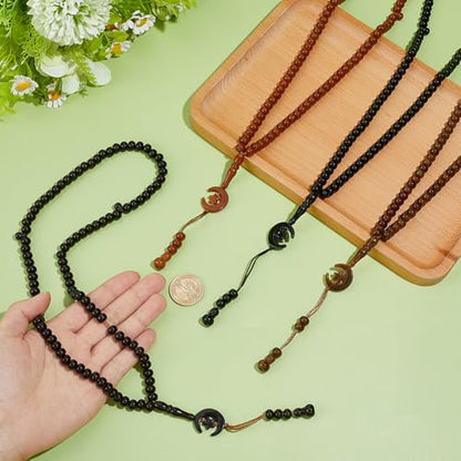 PH PandaHall 4pcs Prayer Beads Bracelet Muslim Tasbih 99 Beads Acrylic Islam Prayer Tasbih 8mm Rosary Muslim Misbaha Tasbeeh Bracelet with Moon Star Pendants for Men Women, 4 Colors