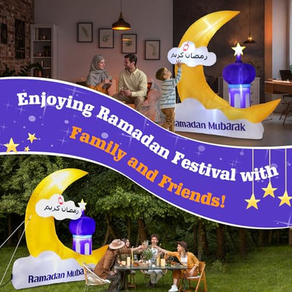 Lewondr 6.10FT Outdoor Inflatable Ramadan Moon Decorations,Waterproof Inflatable Eid Mubarak Decor,Blow Up Muslim Holy Celebration Decor with LED Lights,Muslim Holidays Inflatable for Yard,Yellow Moon - style: Yellow Moon