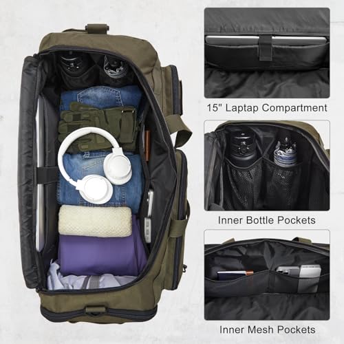 G4Free 3-in-2 Duffle Bag Travel Gym Sports, Large Tactical Duffel Backpack | 50L/65L with Shoes Compartment and Wet Pocket, Military Workout Bag for Men and Women, Dark Tan - color: Dark Tan
