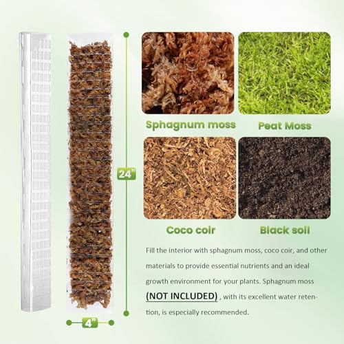 EOX 4 Pcs 24 Inch Plastic Moss Pole for Monstera, Large D Shaped Poles for Climbing Plants Work with Sphagnum Moss, 90 Inch Plant Stake Set of 4, Garden Ties - size: 4 PACK-24Inch-no moss included