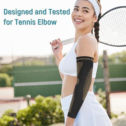 Copper Elbow Compression Sleeve - Tennis & Golfers Elbow Support Brace, Extends to Forearm for Complete Pain Relief, Wider Fit Hugs Joint, X-Large - size: X-Large