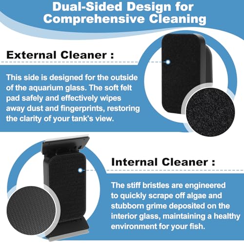 fishkeeper Dual-Blades Magnetic Aquarium Glass Cleaner with 4 Algae Scraper | 2-In-1 Floating Scrubber, Double Side Magnetic Fish Tank Cleaner for Up to 0.8 Inch Thickness Glass & Acrylic Aquarium Tanks - size: S for Glass Thickness: 0.24"