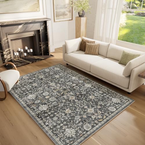 Machine Washable Rugs for Living Room: 5x7 Area Rugs for Bedroom - color: Black/Gold/Multi, size: 5' x 7' (Rectangular)