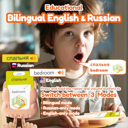 Talking Flash Cards Bilingual for Toddlers - Russian English Flashcards for Kids Adults, Test Mode, Pocket Speech Children, Interactive Vocabulary Learning, Audible Gifts Boy Girl (Russian) - color: Russian