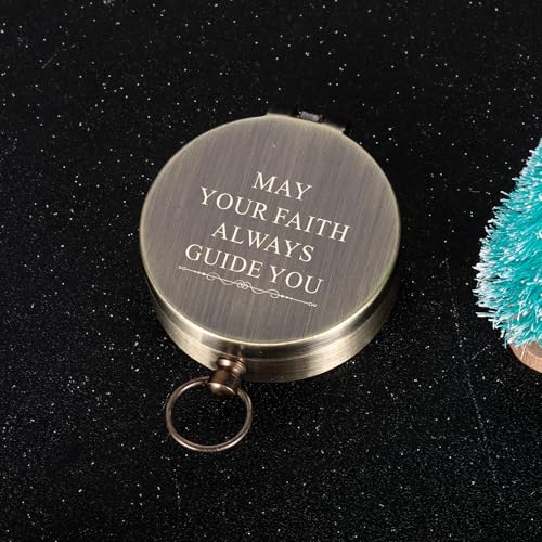 Baptism Gifts for Boys Men - Engraved Compass Christian Gifts for Men, Religious Catholic Compass Gift for Man Boys Baptism & First Communion & Confirmation, Pocket Compasses Engraved with Bible Verse