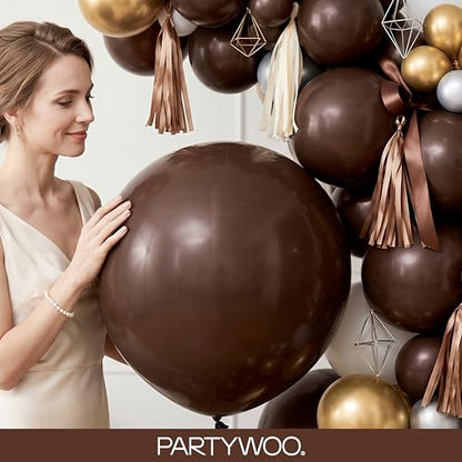 PartyWoo 다크 브라운 풍선 152피스 다양한 사이즈 45.7cm(18인치), 30.5cm(12인치), 25.4cm(10인치), 12.7cm(5인치) 보헤미안 커피 뉴트럴 가을 풍선 아치 키트 처녀 베이비 샤워 기념일 생일 파티 장식용 브라운-F20 - color: 브라운-f20