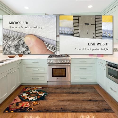 Merry Christmas Rugs Kitchen Christmas Garland Gift Candy Cane Floor Mat Biscuit Wood Farmhouse Rugs for Kitchen with Rubber Backing 5'x6' - size: 5'x6'