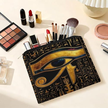 Eye of Ancient Egyptian Pharaohs Makeup Bag for Women, Cosmetic Pouch Travel Toiletry Organizer Bag 8.9"x6.5" Polyester - color: Eye of Ancient Egyptian Pharaohs