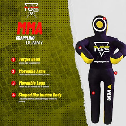 MMA Grappling Dummy Brazilian JIU Jitsu BJJ Punching Bag for Self Defense Wrestling Judo Karate Boxing Throwing Submission Standing Position - UNFILLED - color: Black Yellow, size: 4FT / 47"