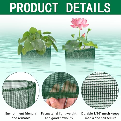 EBaokuup 4 Pcs Aquatic Pond Planting Bags-7" Reusable Mesh Water Garden Pond Plant Pot-Breathable Green Square Lily Plant Pots for Pond Bog Plant Garden Terrestrial Plant - color: Green, size: Square