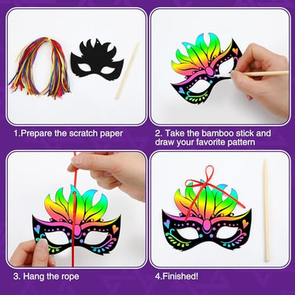 FEBSNOW 48 PCS Purim Crafts for Kids Rainbow Magic Scratch Art Paper Cards for Purim Party Favors Hanging Ornaments Classroom Activities Project DIY Crafts Gift - style: Purim