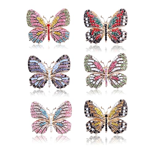 MALOYANVE 6 PCS Multicolor Rhinestone Butterfly Brooch Pin for Women Crystal Elegant Lapel Pins Daily Decoration Dress Accessories Jewelry - color: Colorful-C