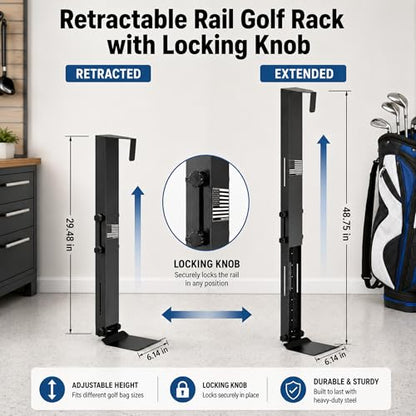 Golf Bag Wall Mount for Garage, Heavy Duty Wall Mounted Golf Bag Storage Rack Organizer Holder, 150 LBS Capacity, Fits 38-43 Inch,Space Saving Golf Club Hanger for Basement, Shed, Includes Drill Bits